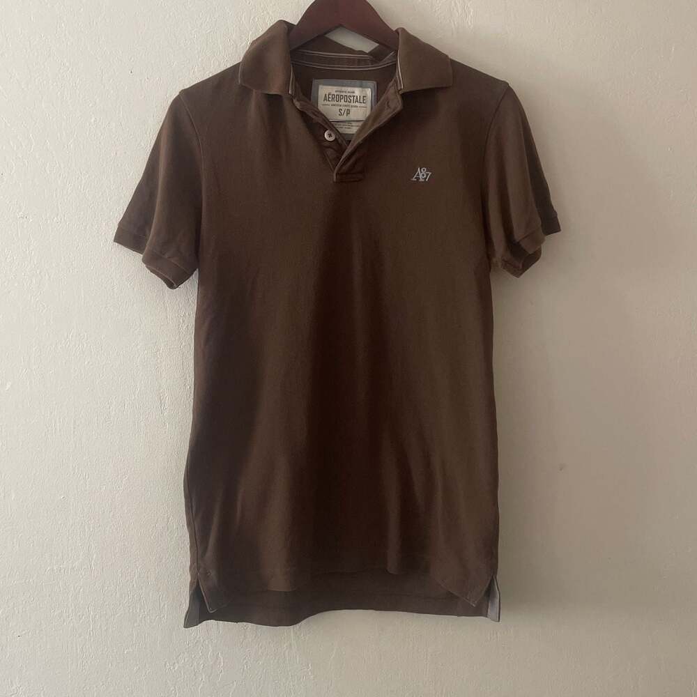 Aeropostale Men's A87 Embroidered Polo Shirt, Brown, Small